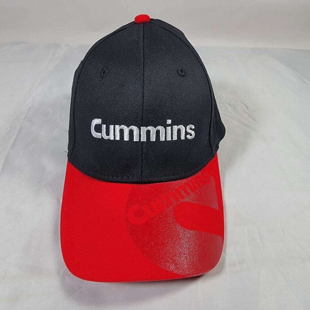 Cummins Black Red Embroidered Logo Race Flexfit Baseball Cap Hat Adult Workwear